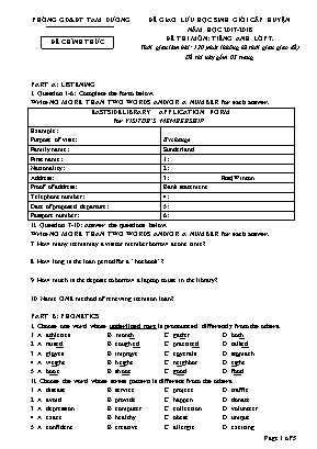 Đề giao lưu học sinh giỏi cấp huyện môn Tiếng Anh Lớp 7 - Năm học 2017-2018 - Phòng giáo dục và đào tạo Tam Dương